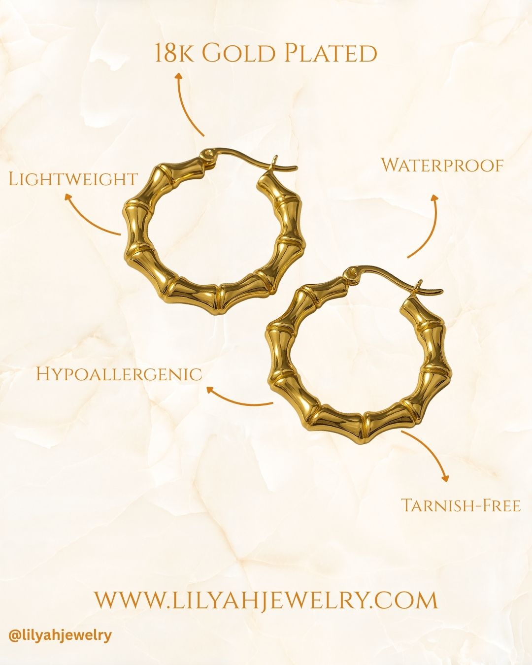 18k Gold Plated Textured Bamboo Hoop Earrings - Po