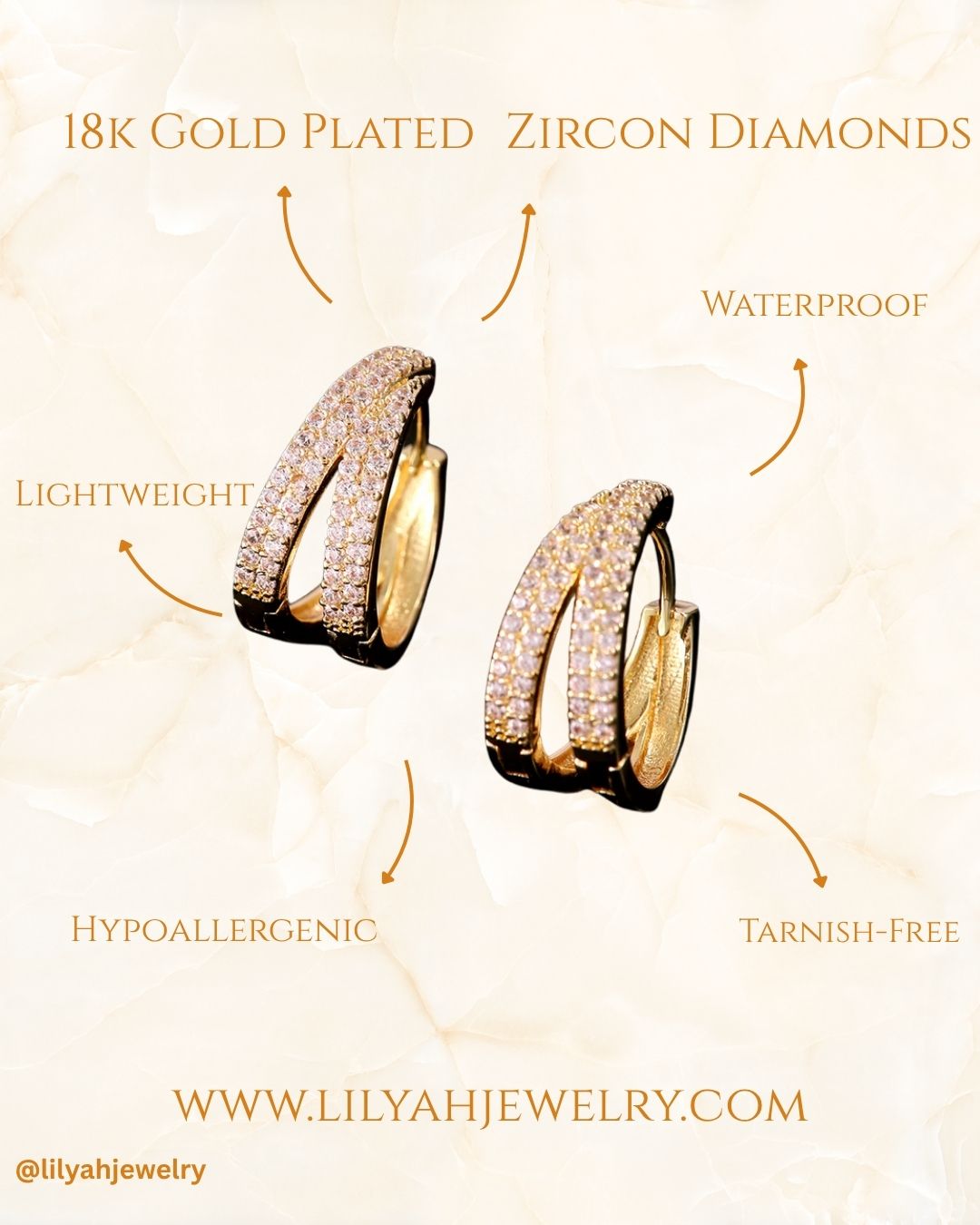 18K Gold Plated Double Layered Zircon Studded Hoop Earrings - Double Dazzle