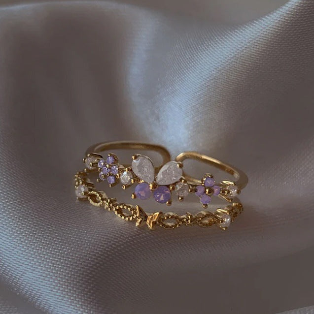 Flora - 18K Gold Plated Purple Butterfly Diamond Adjustable Ring