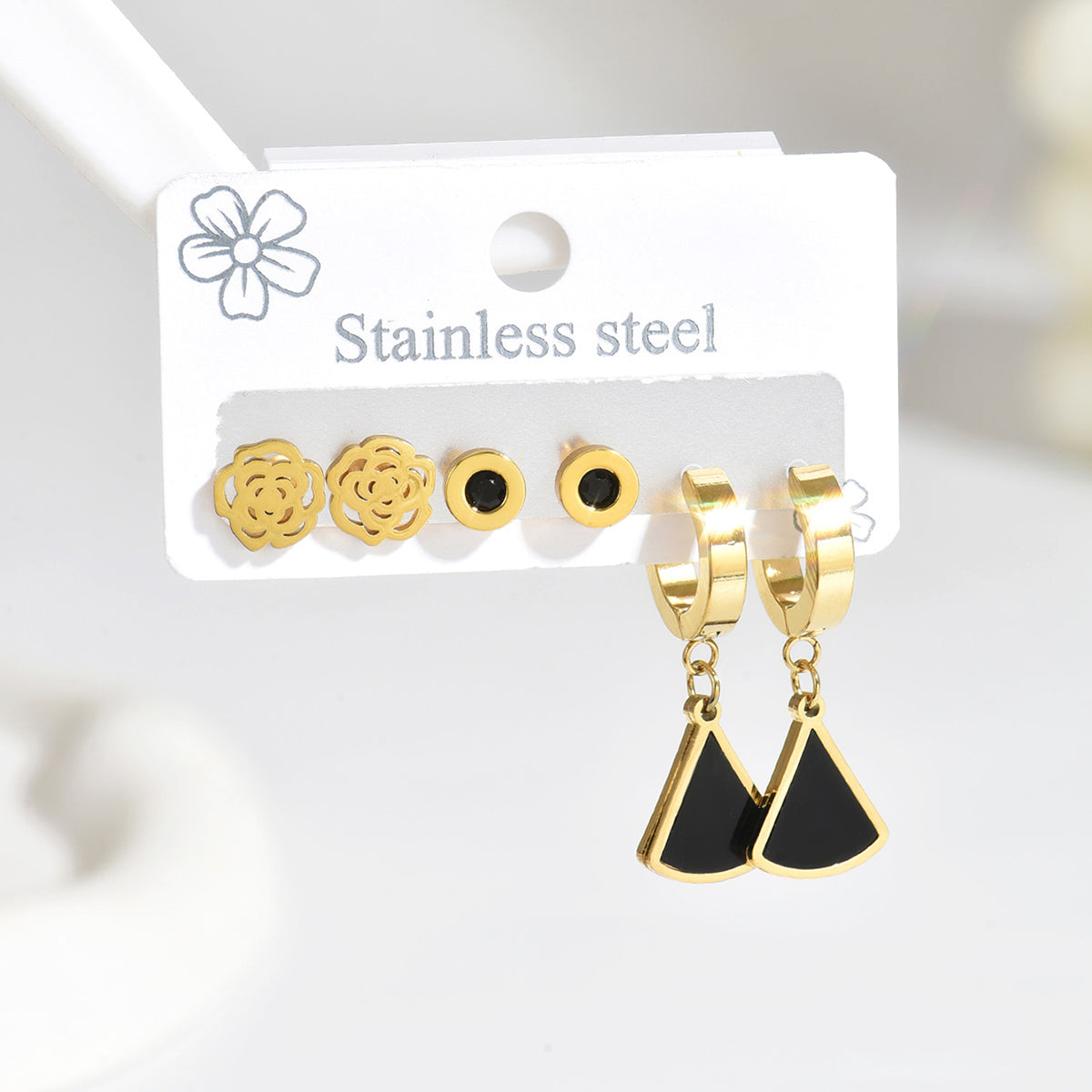 Black Earrings Set - Gold Plated Earring Set