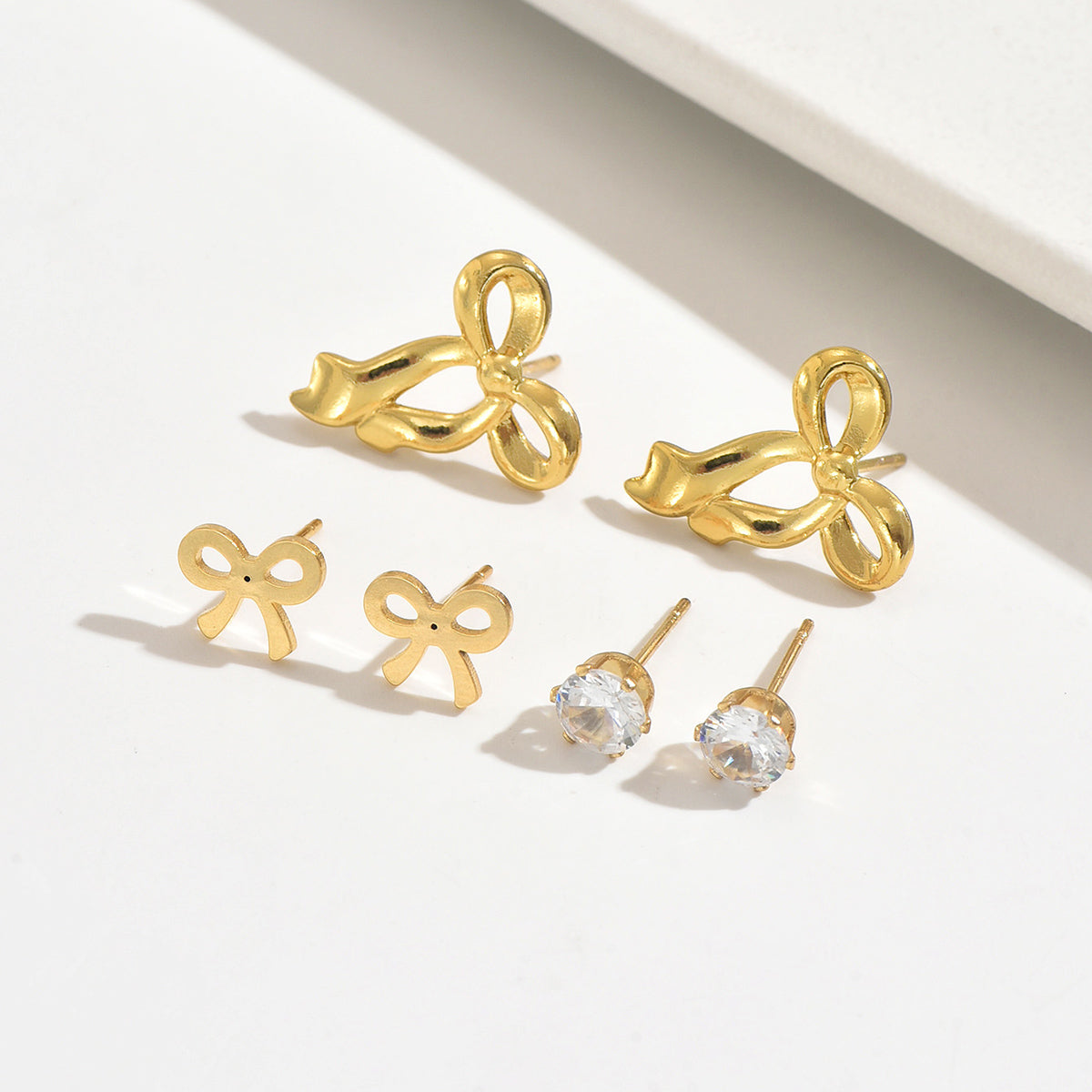 Cute Bow Earring Set - Gold Plated Earrings