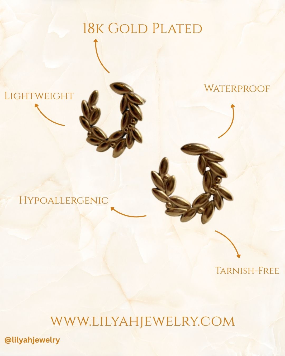 18k Gold Plated Leaf Hoop Earrings for Women - Sylva