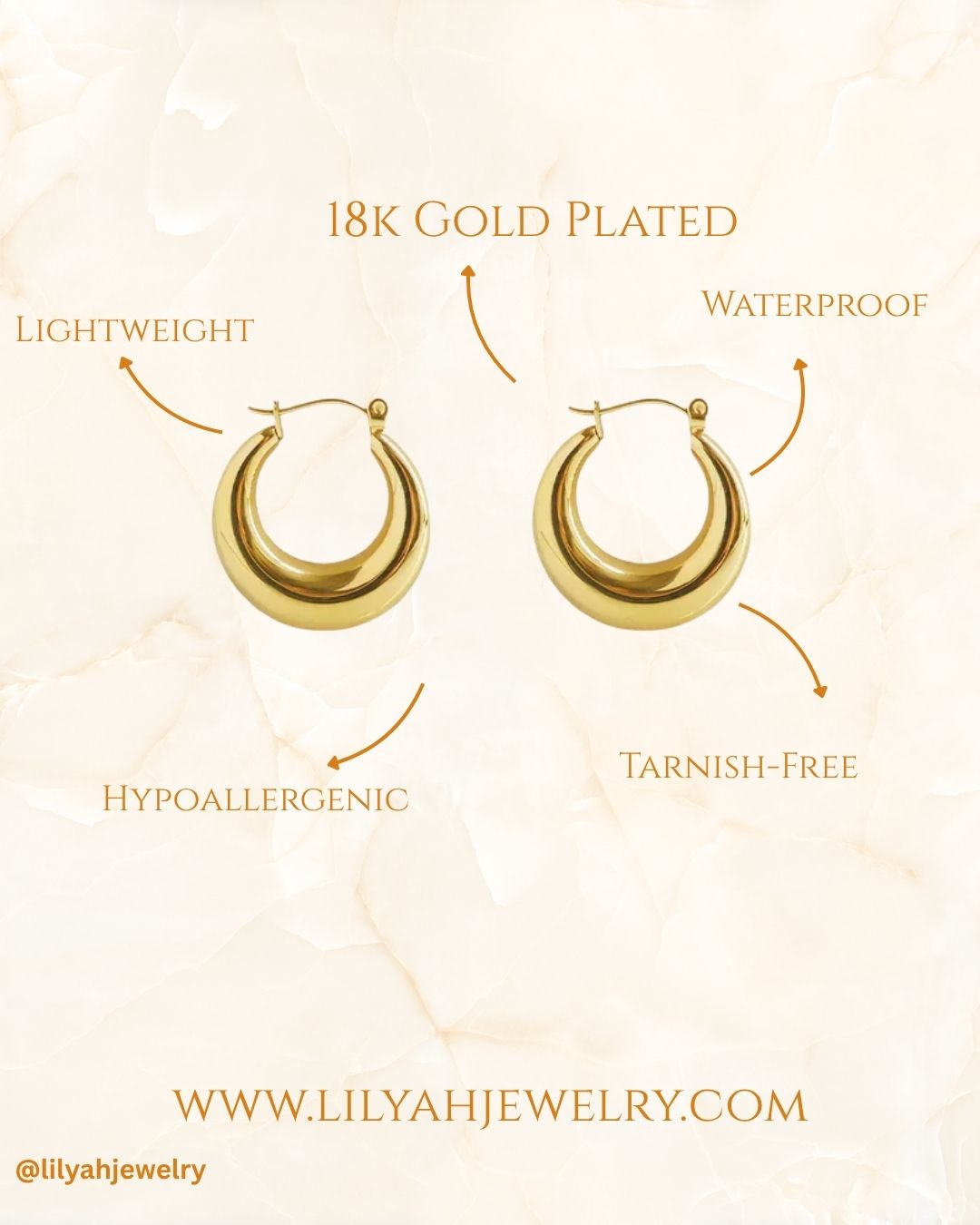 18k Gold Plated Chunky Hoop Earrings - Freya
