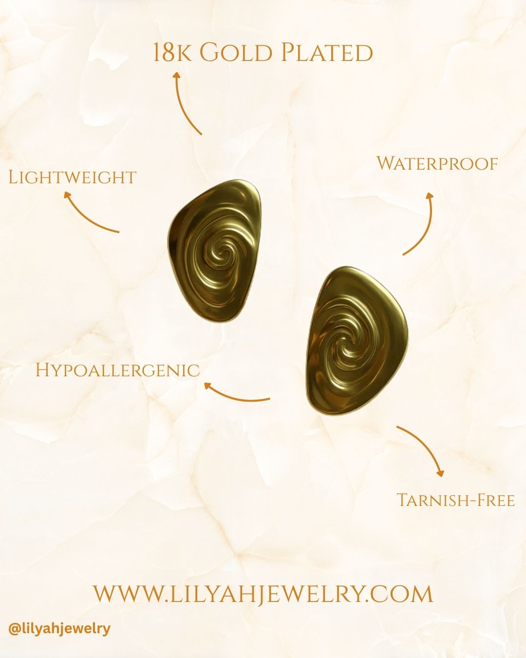 18k Gold Plated Swirl Whirlwind Earrings - Maia