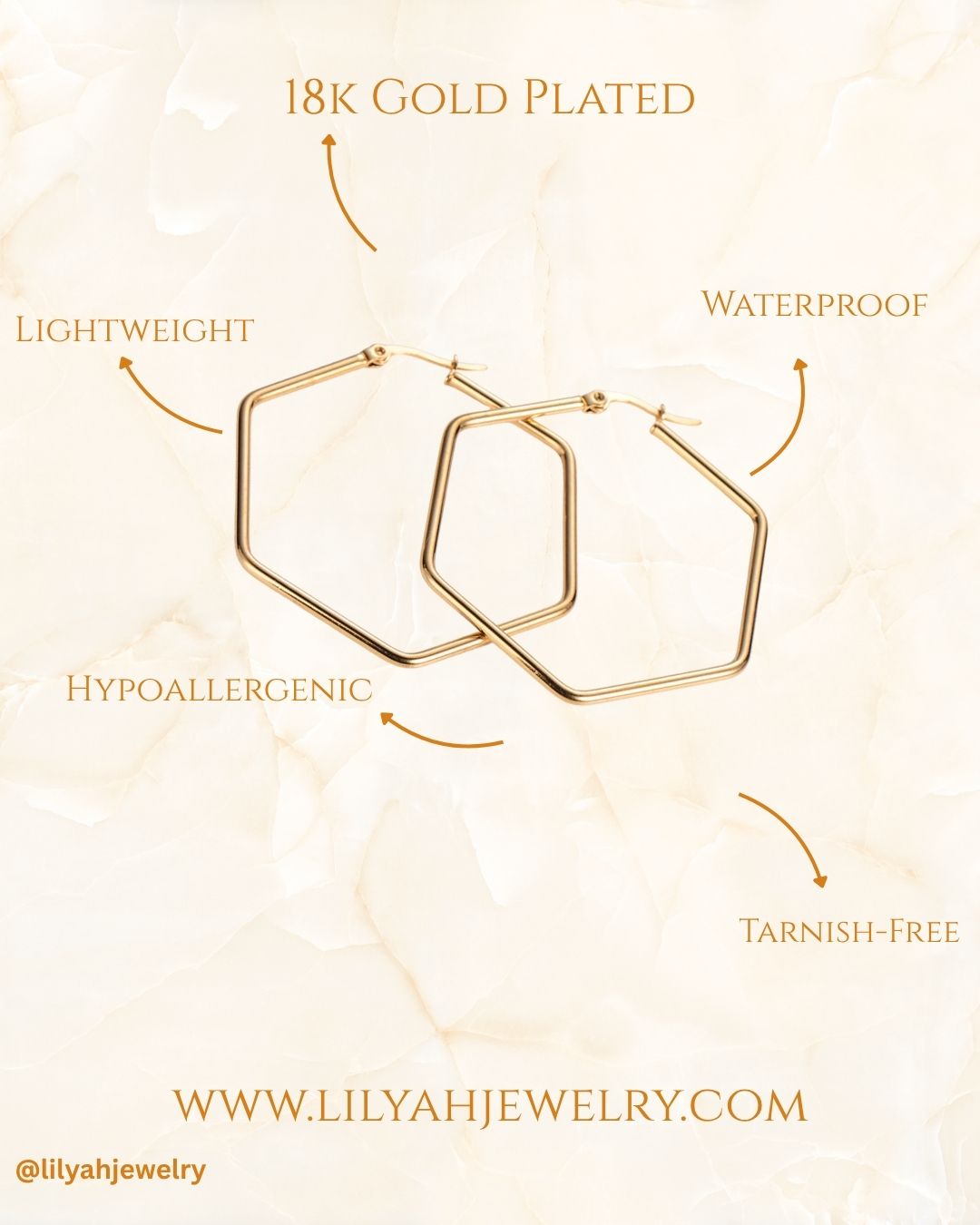 18k Gold Plated Hexagon Hoop Earrings - Hexa