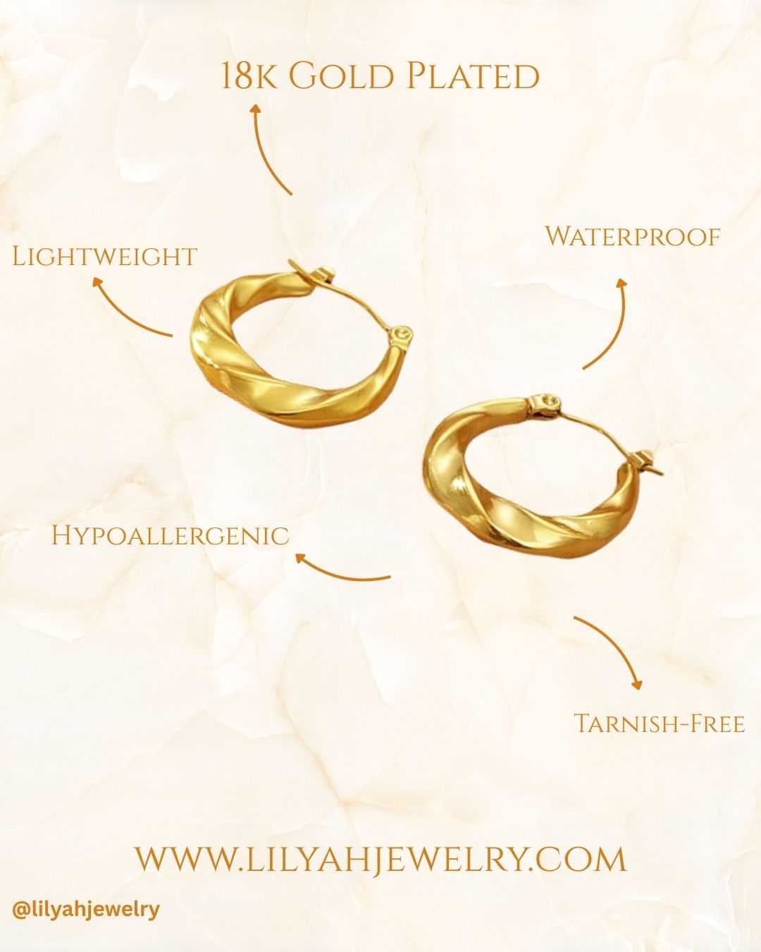 18k Gold Plated Twisted Hoop Earrings - Thalia