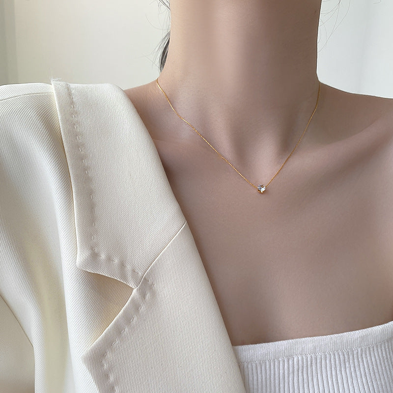 18k Gold Plated Delicate Aura Necklace | Round Rhinestone Pendant for Everyday Elegance - Aura