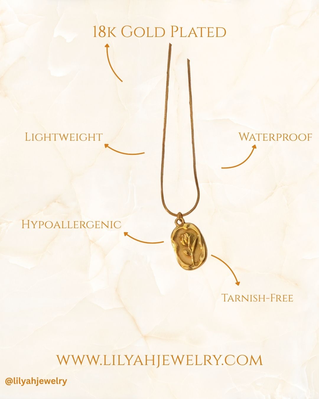 18K Gold Plated Oval Rose Medallion Snake Chain Necklace - Golden Rose