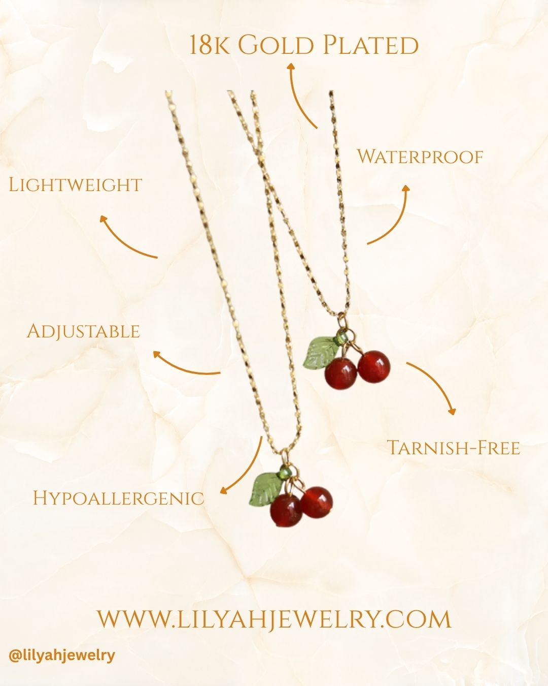 18K Gold Plated Red Cherry Charm Delicate Chain Necklace