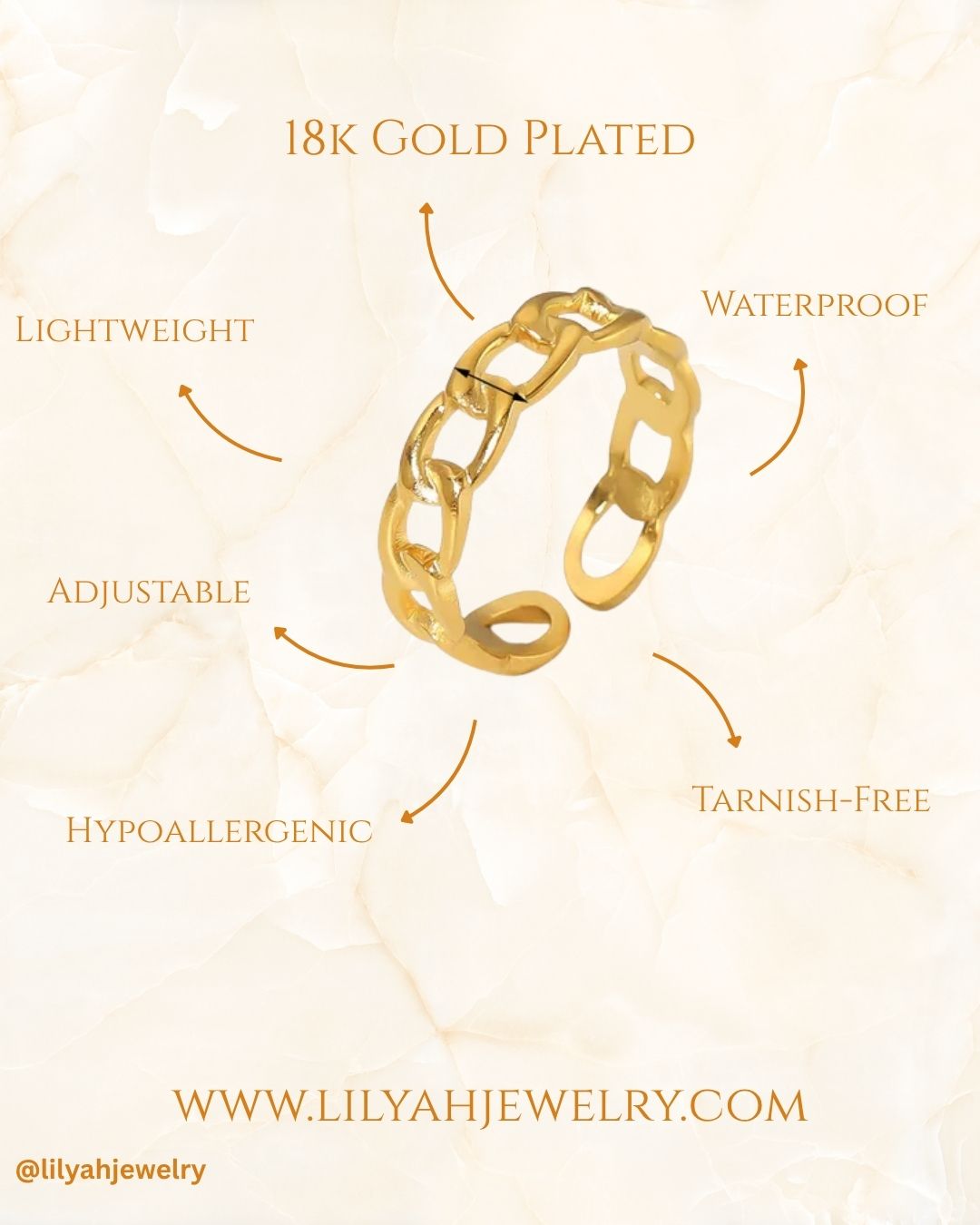 18k Gold Plated Chain Link Open Ring - Orion