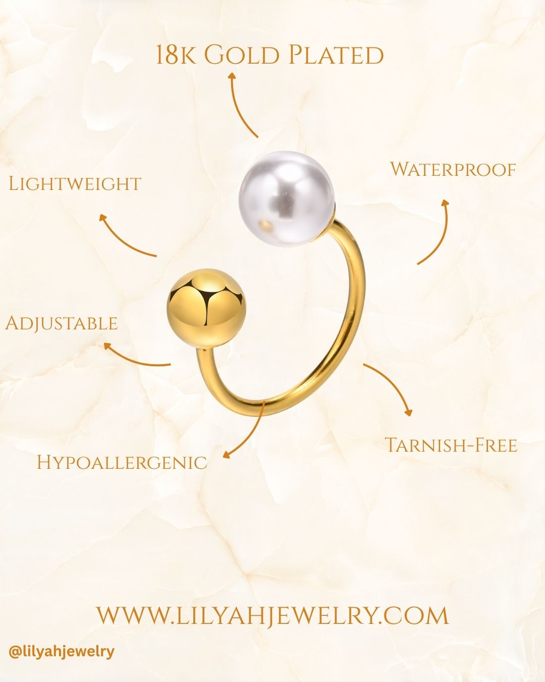 18k Gold Plated Celestial Pearl & Sphere Ring - Callisto