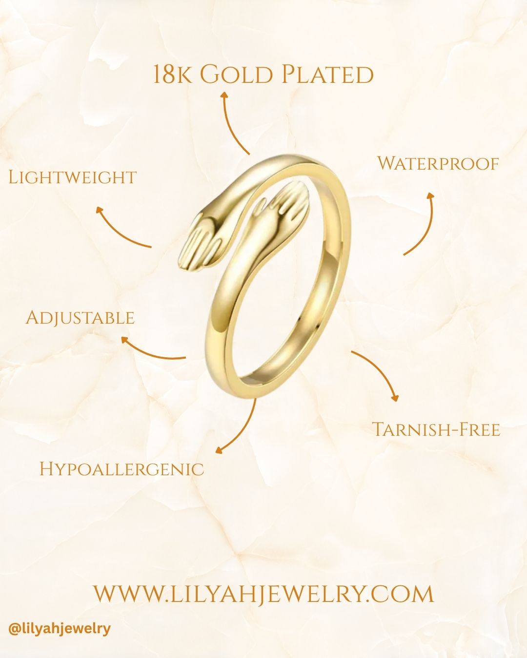 18k Gold Plated Golden Hug Ring - Embrace