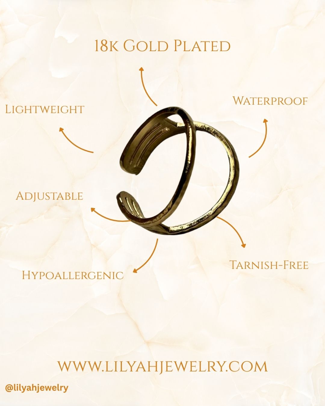 18k Gold Plated Golden Duo Open Ring - Solara