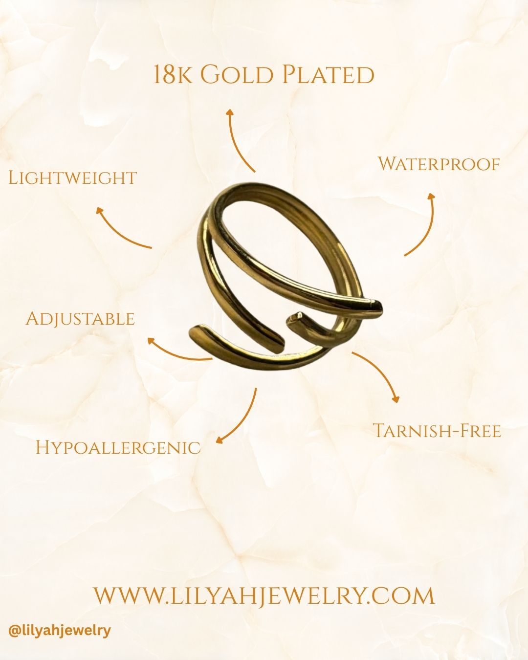 18k Gold Plated Golden Helix Open Ring - Lyra