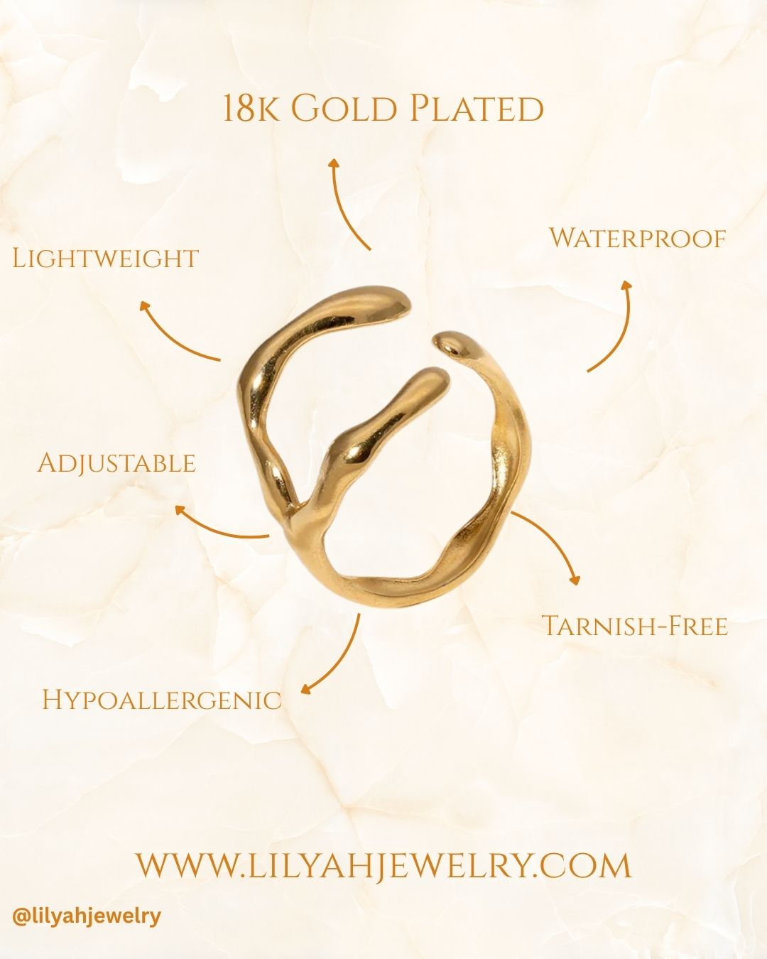 18k Gold Plated Abstract Open Ring - Mira