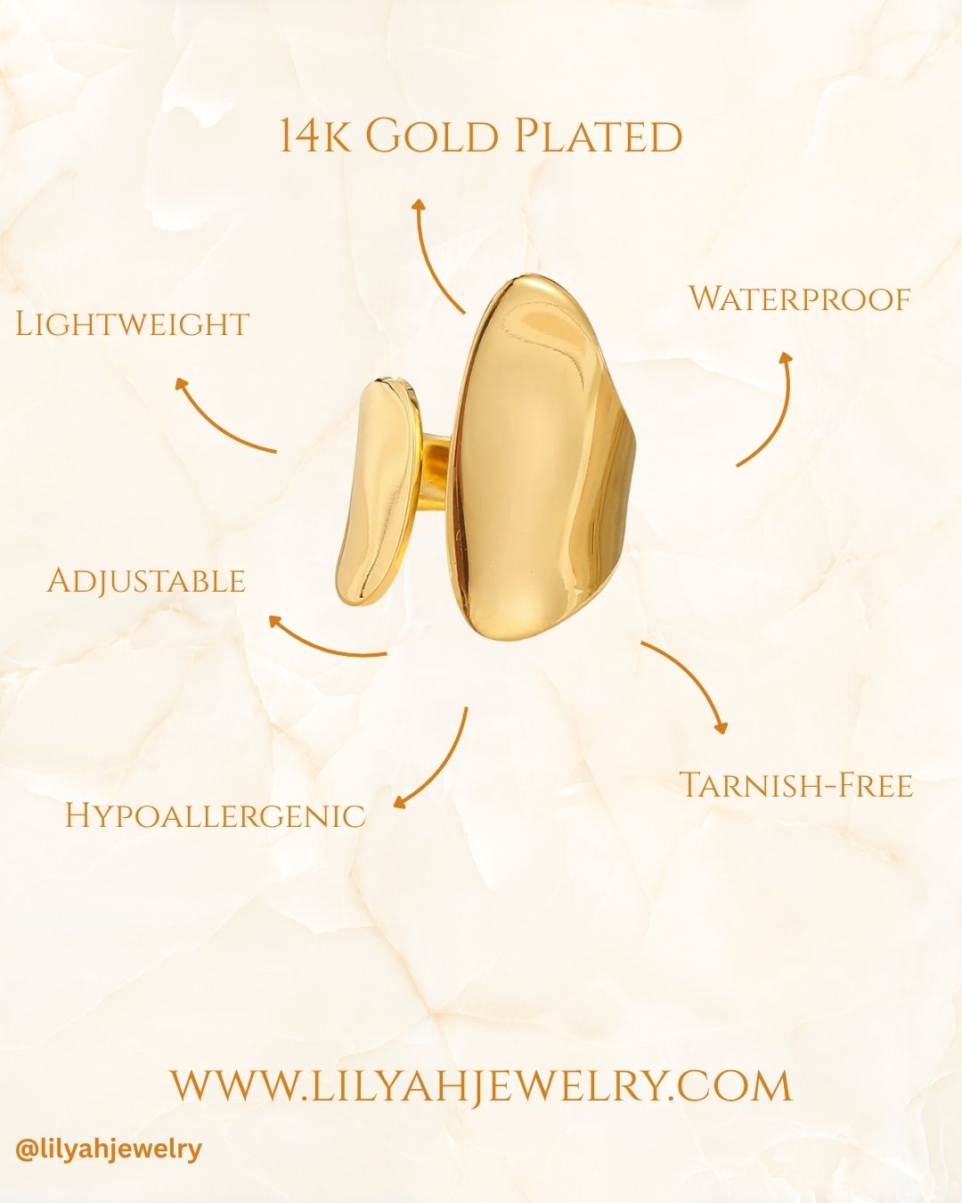 14k Gold Plated Asymmetrical Open Ring - Sable