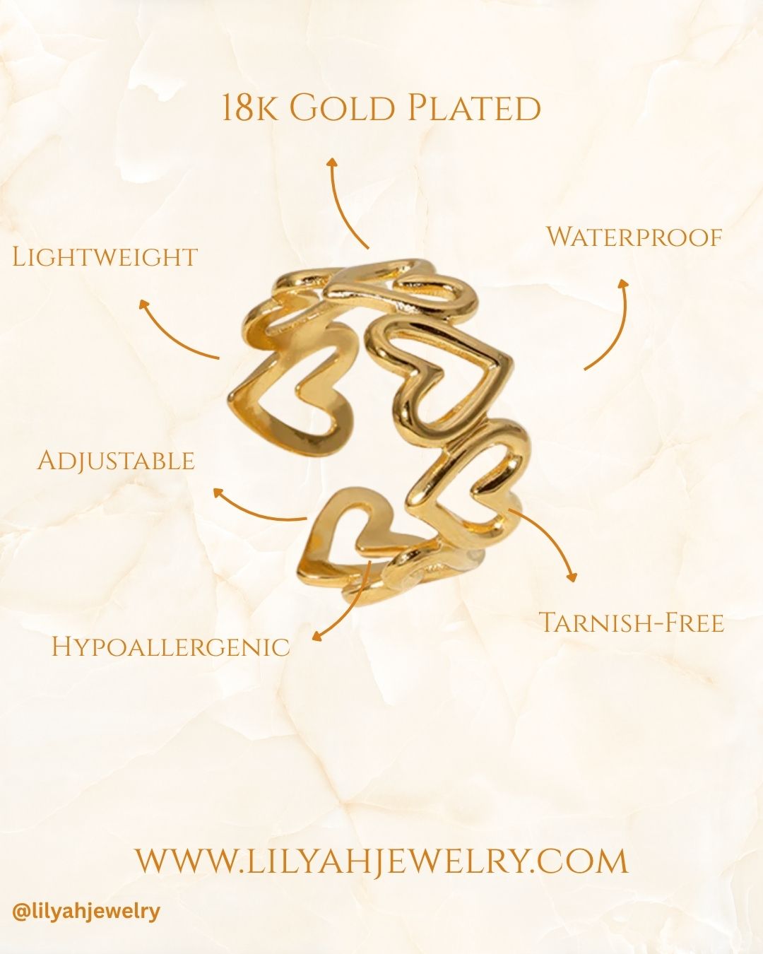 18k Gold Plated Heart Ring - Amoura