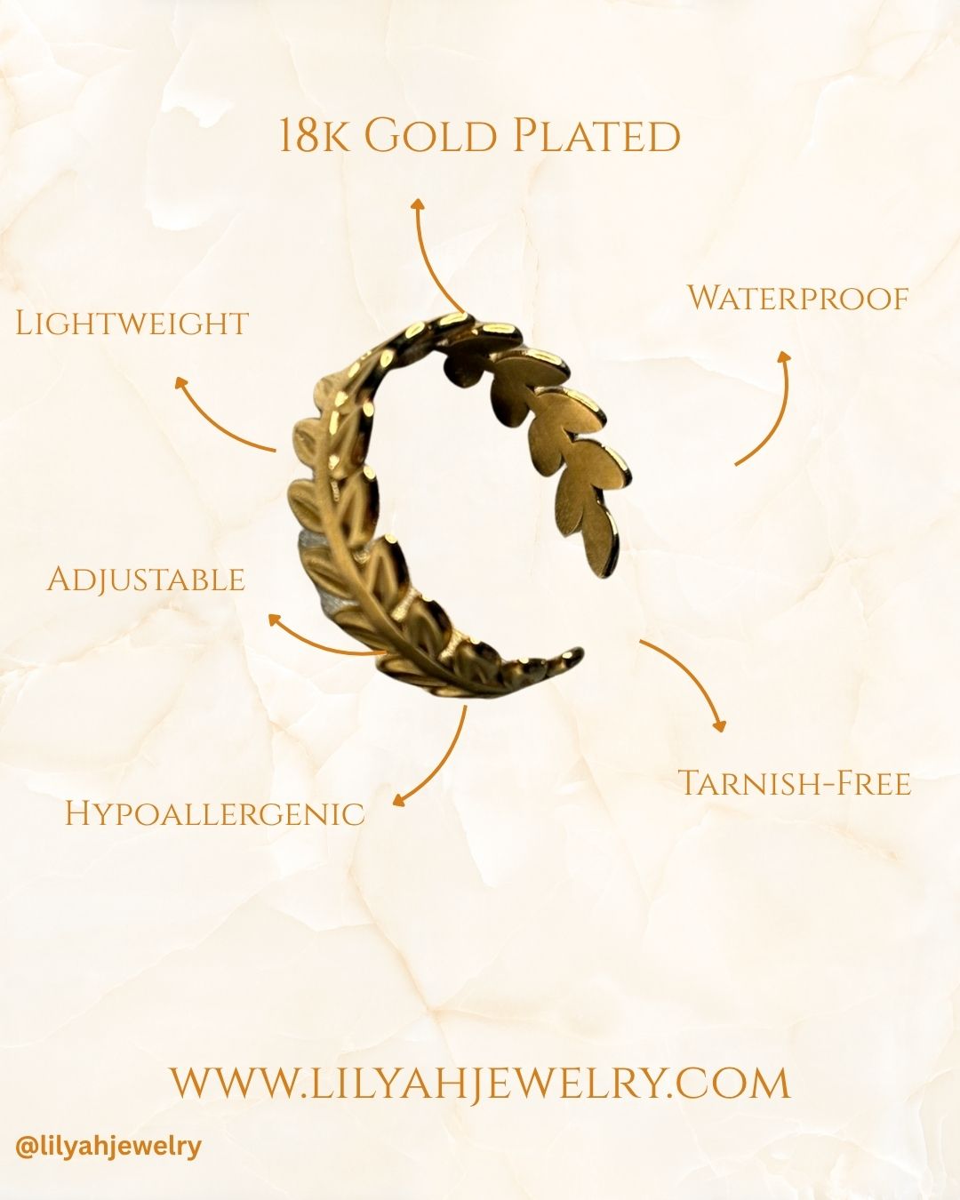 18k Gold Plated Leaf Open Ring - Sylvie