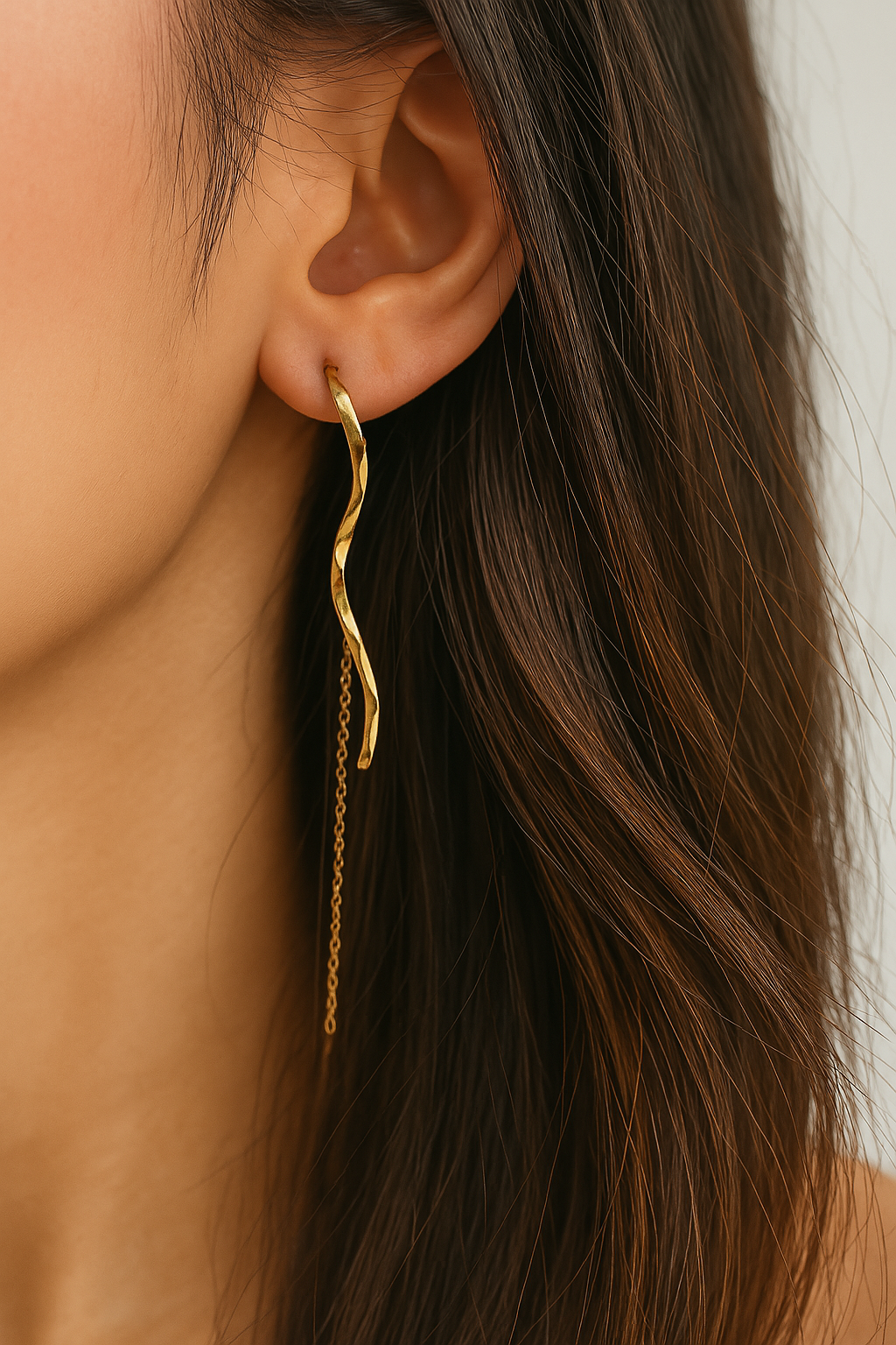 18k Gold Plated Wiggle Chain Earrings - Sieno