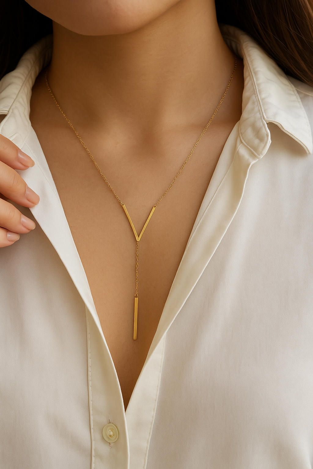 18k Gold Plated Minimalist Gold V / Y Necklace - Vera