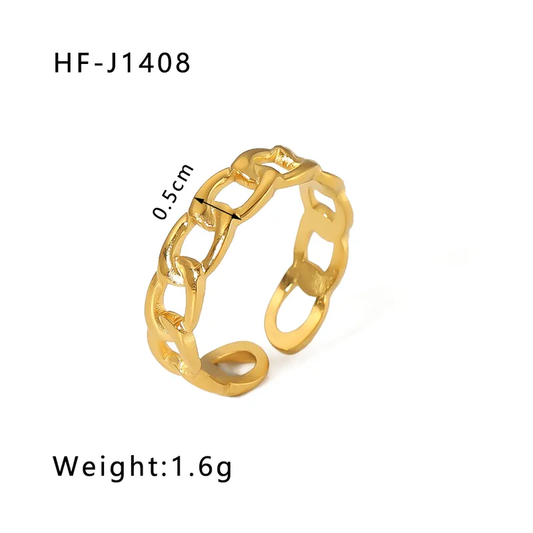 Chain link open ring. Lilyah Jewelry Gold Plated Ring . Stunning, minimalistic, adjustable, elegant and statement ring. Gift idea for her.