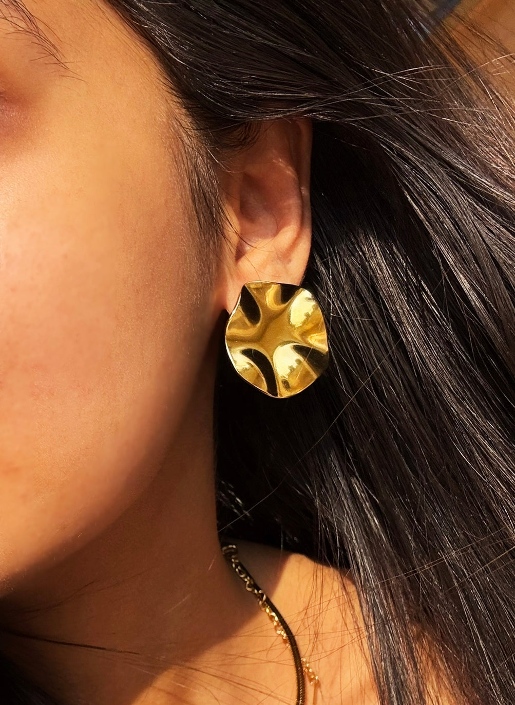 18k Gold Plated Sculpted Gold Petal Earrings - Florence