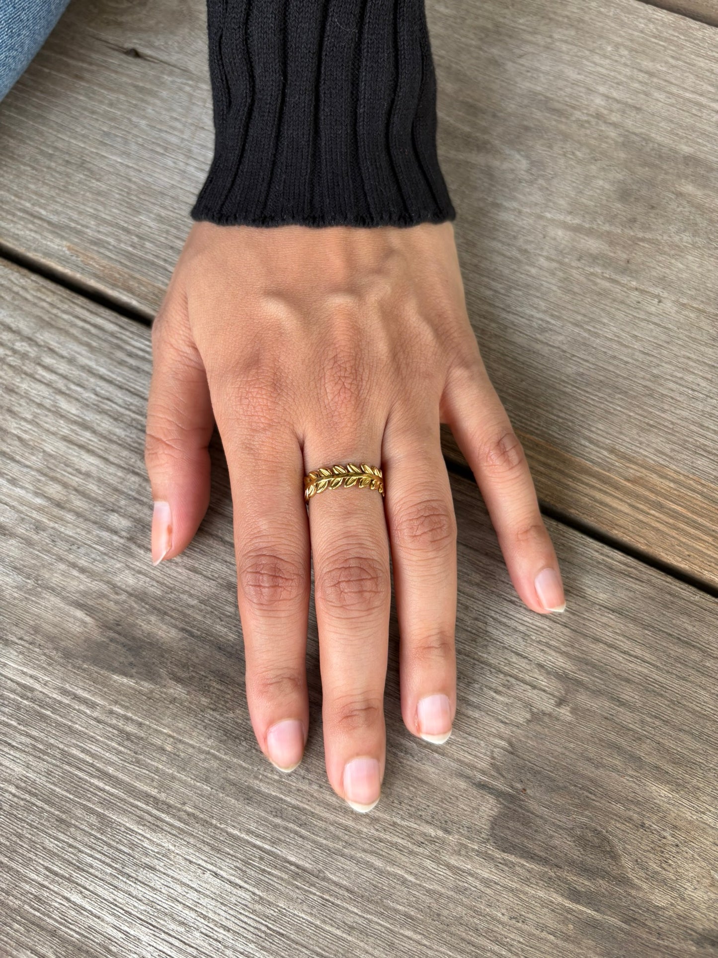 18k Gold Plated Leaf Open Ring - Sylvie