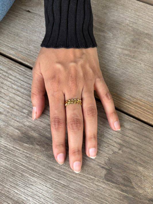 Lilyah Jewelry Gold Plated Ring . Stunning, minimalistic, adjustable, elegant and statement ring. Gift idea for her. Leaf ring.