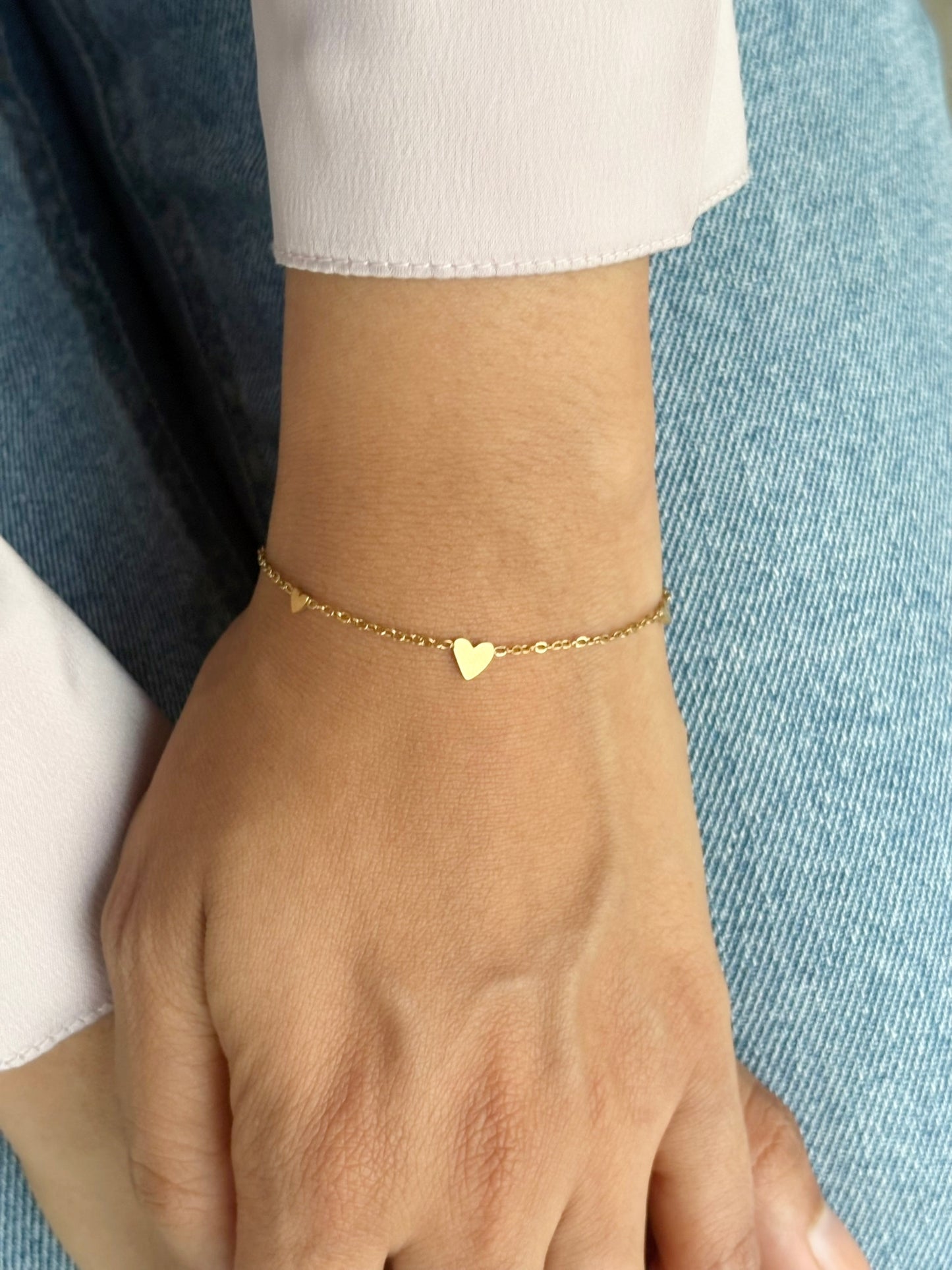 18k Gold Plated Heart Heart Link Bracelet - Amalfi