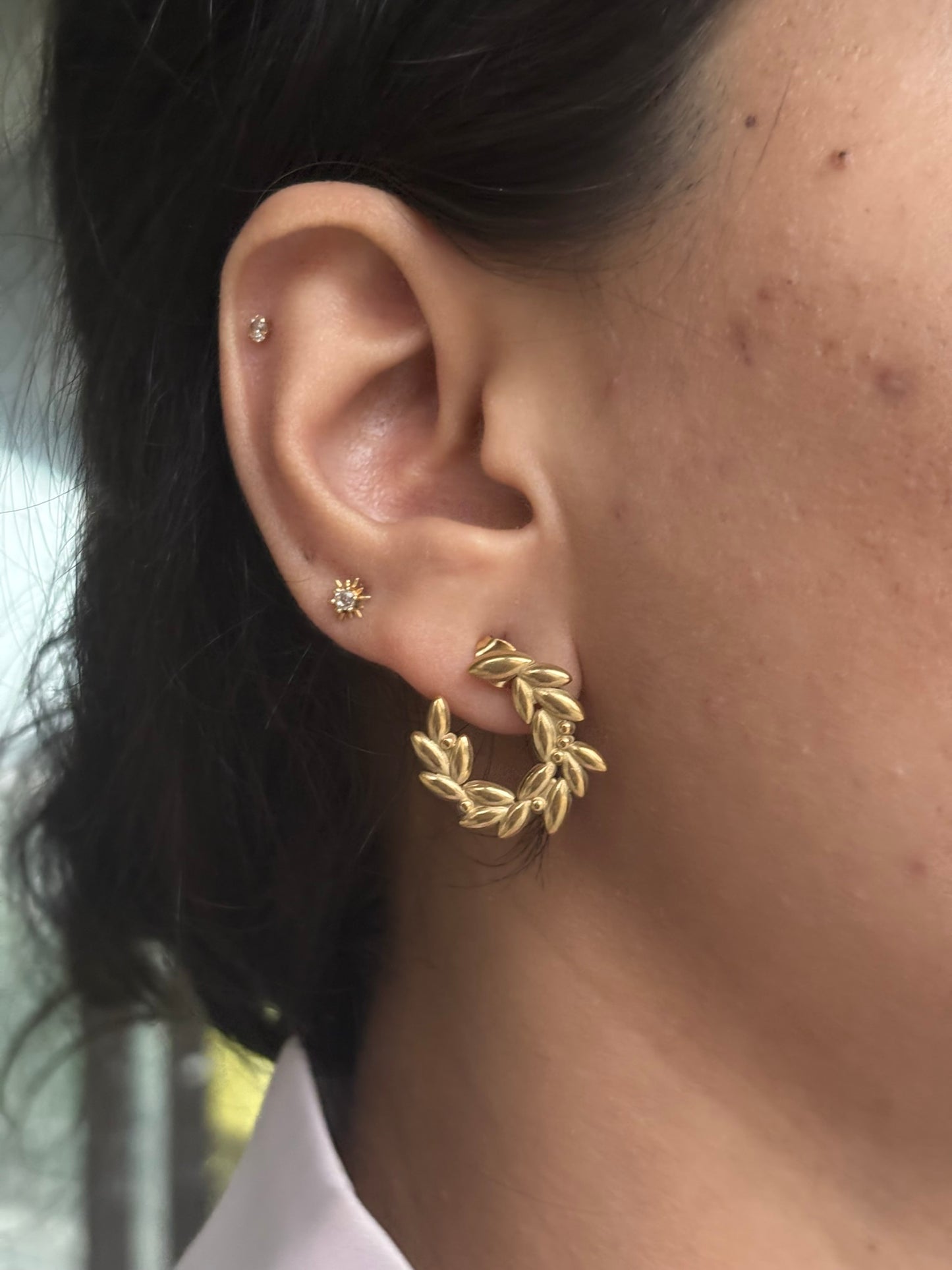 18k Gold Plated Leaf Hoop Earrings for Women - Sylva