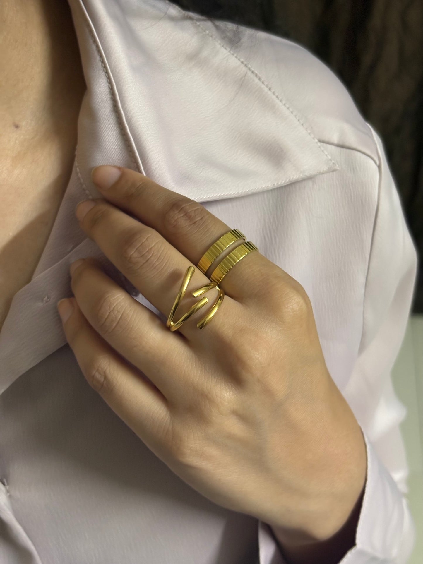 18k Gold Plated Golden Helix Open Ring - Lyra