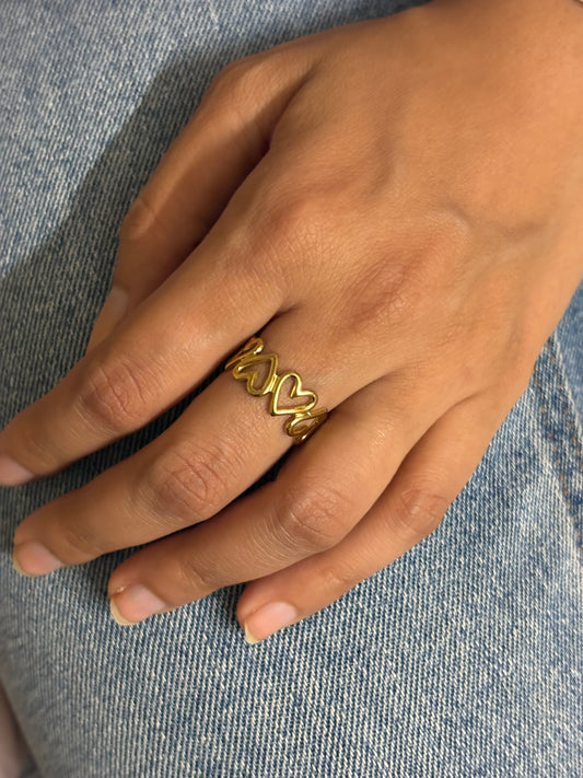 Lilyah Jewelry Gold Plated Ring . Stunning, minimalistic, adjustable, elegant and statement ring. Gift idea for her. Hearts ring