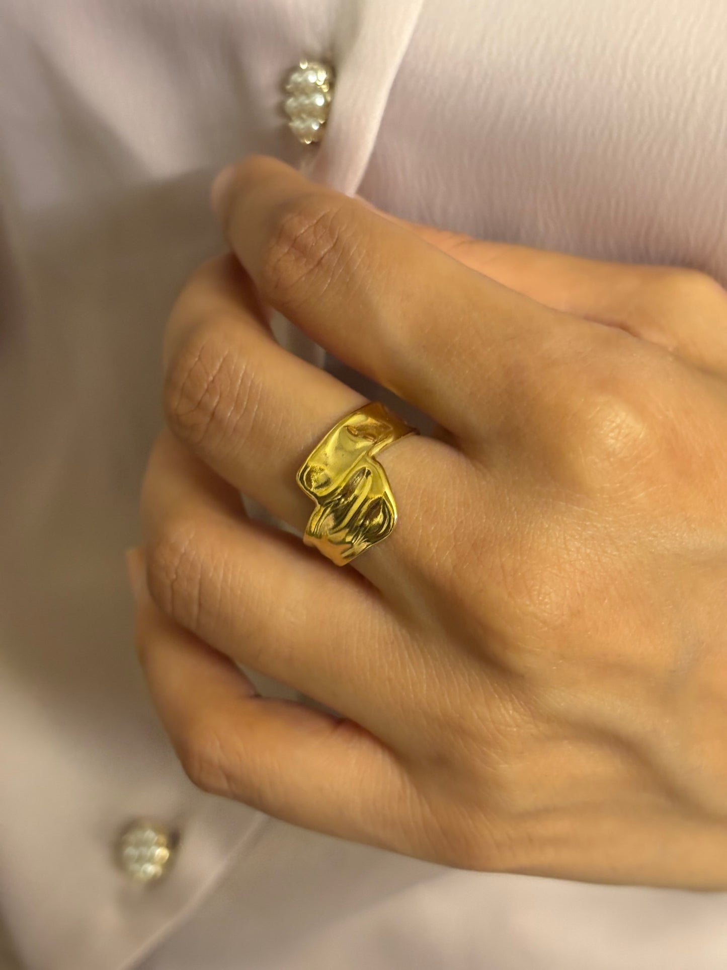 18k Gold Plated Hammered Open Ring - Gaia