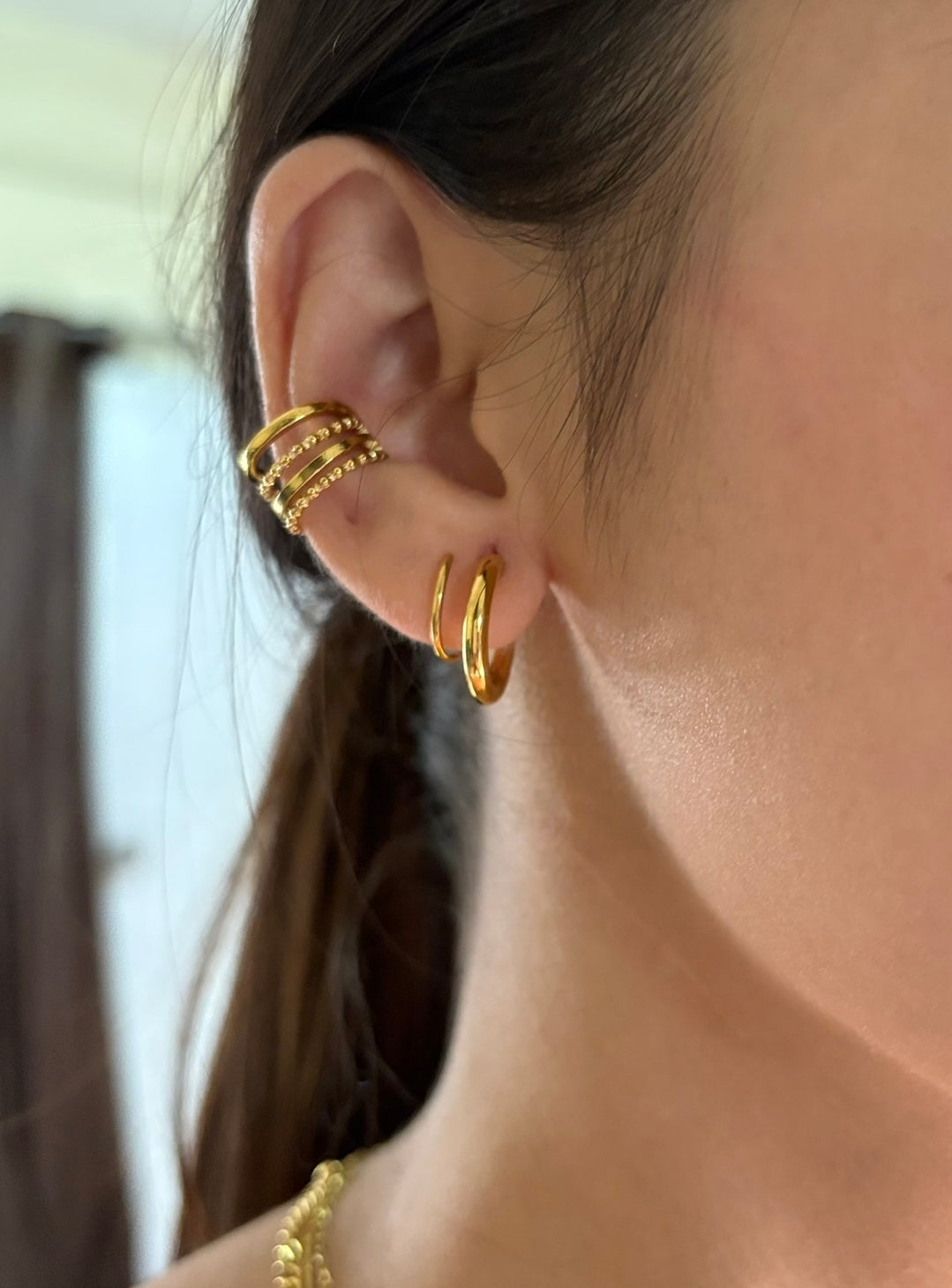 18k Gold Plated 4 Layered Band Ear Cuff - Vega