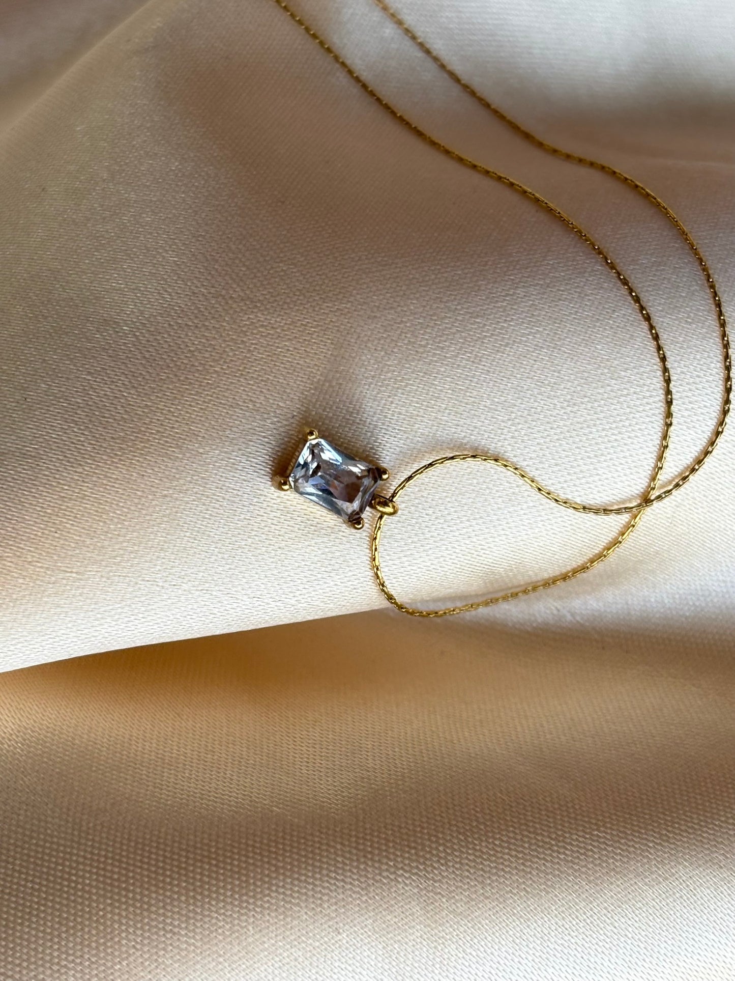 18k Gold Plated Princess Cut Pendant Necklace | White Diamond - Isla