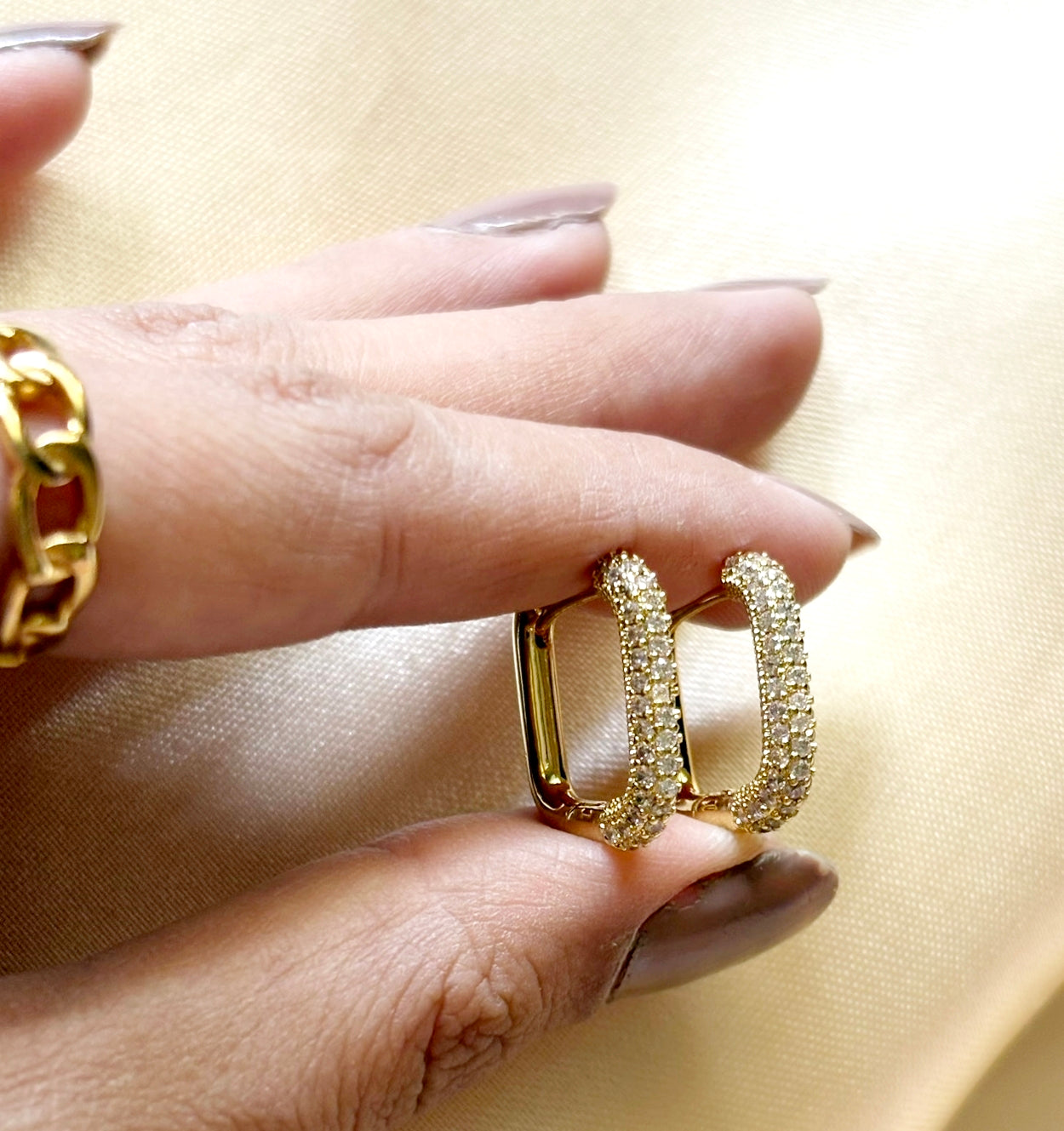 18k Gold Plated Rectangular Hoop Earrings - Elise