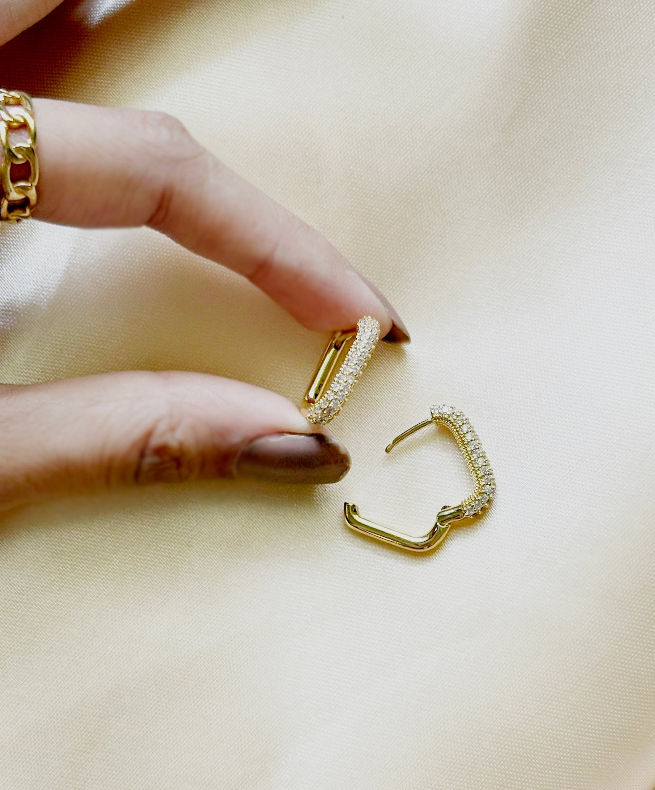 18k Gold Plated Rectangular Hoop Earrings - Elise