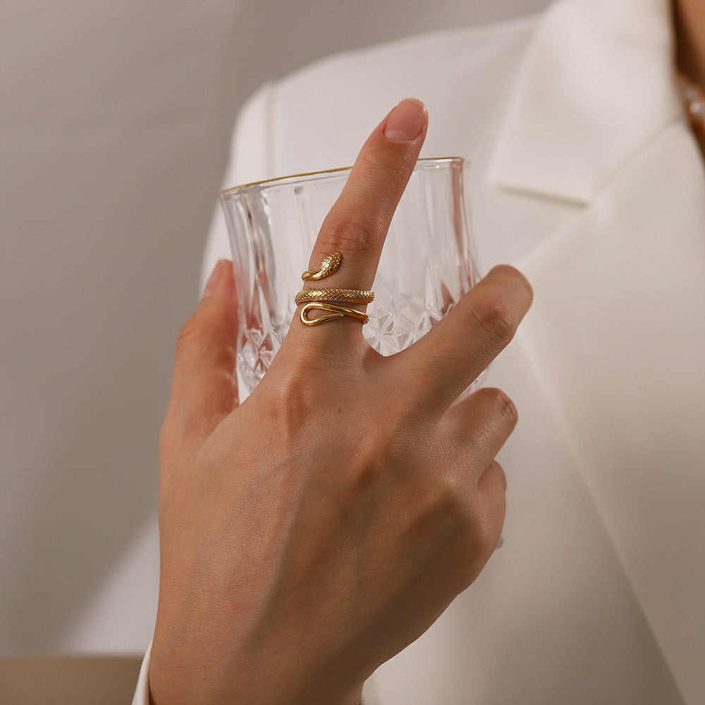 18k Gold Plated Golden Serpent Wrap Ring - Medusa
