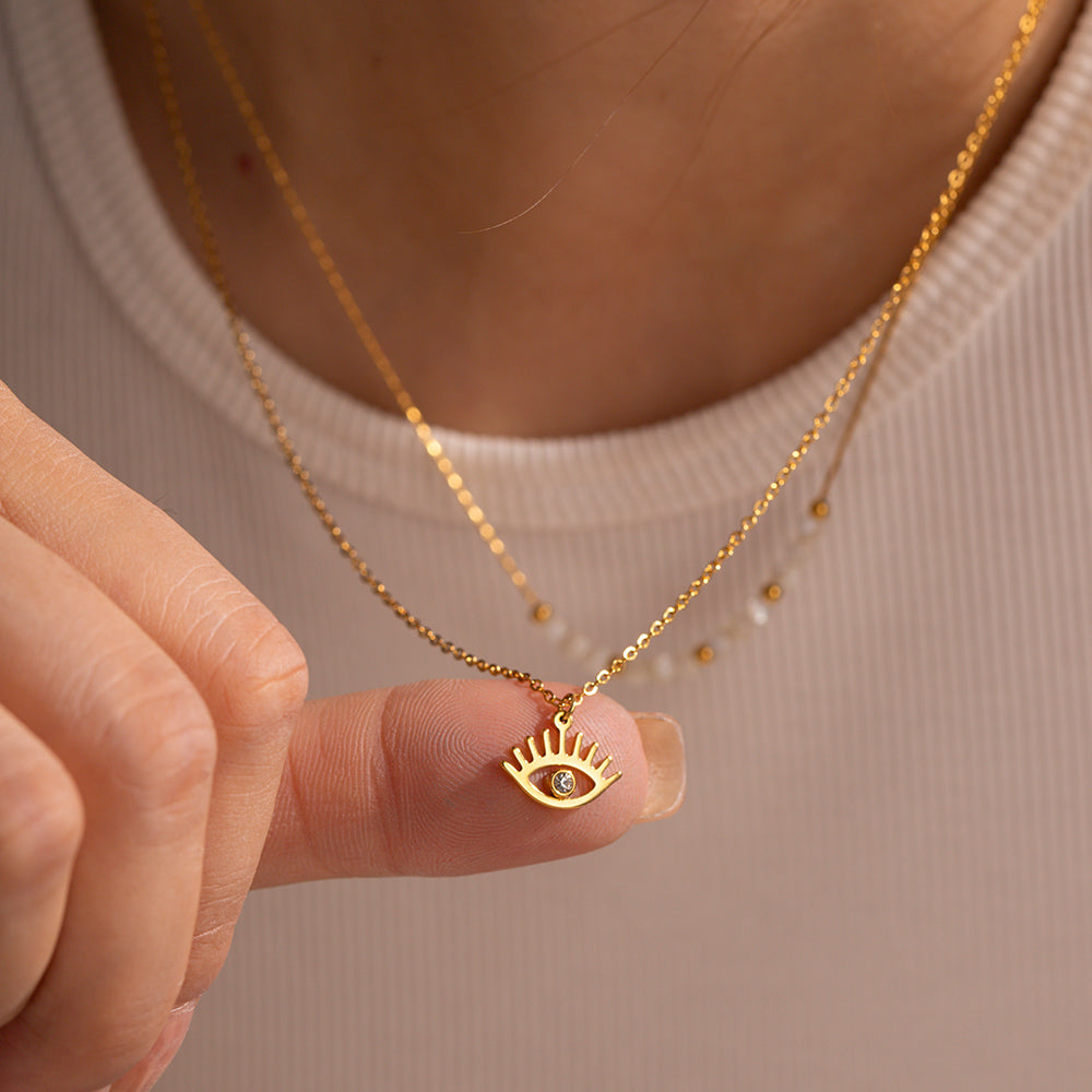 18k Gold Plated Evil Eye Double Layer Necklace - Nazar Na Lage