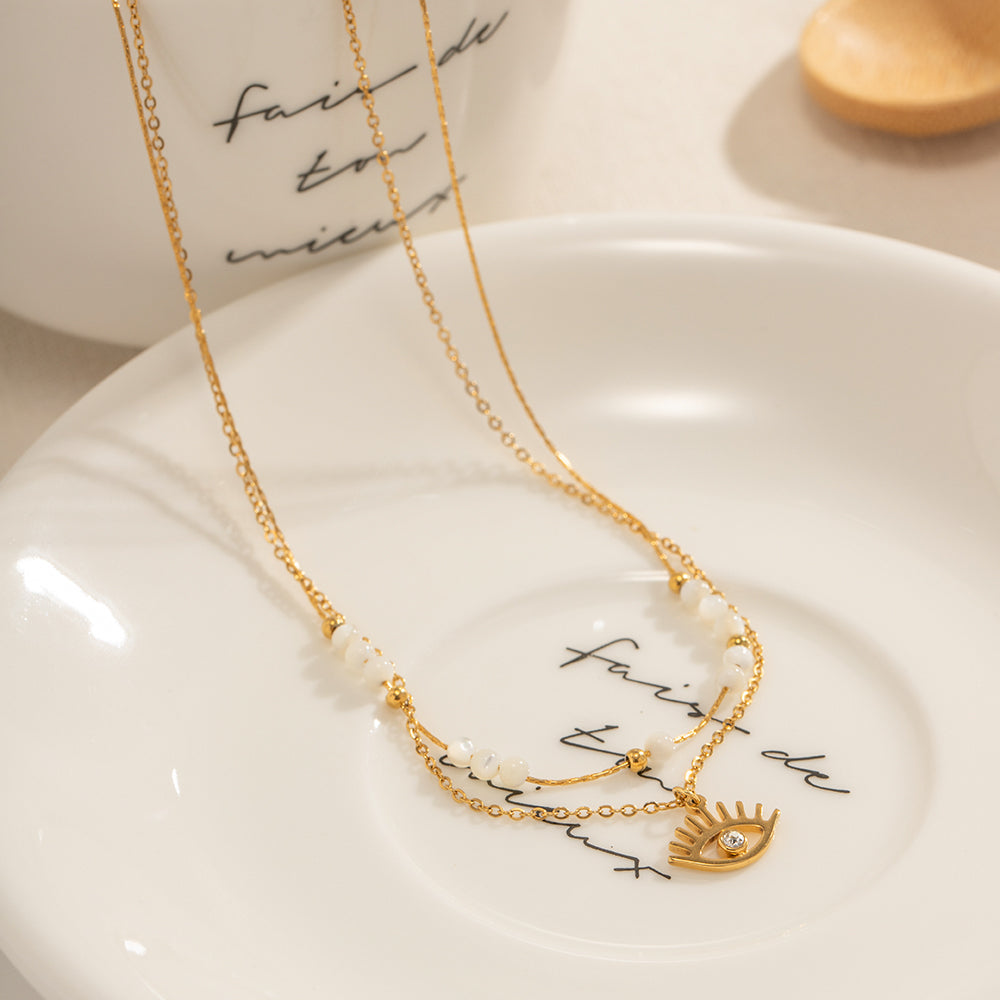 18k Gold Plated Evil Eye Double Layer Necklace - Nazar Na Lage