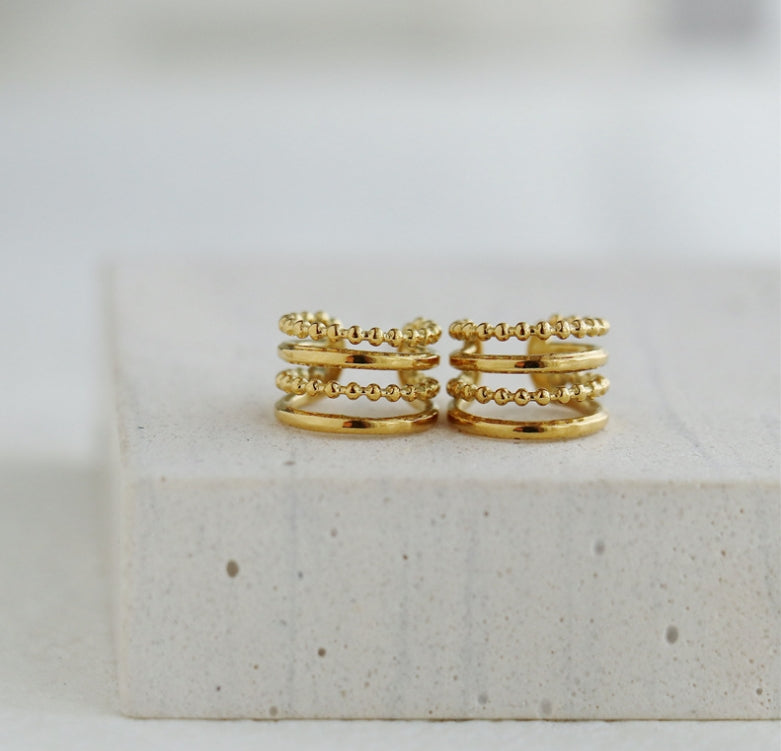 18k Gold Plated 4 Layered Band Ear Cuff - Vega