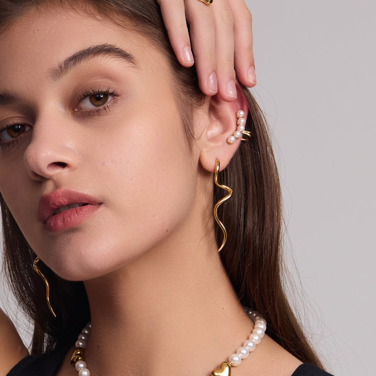 16k Gold Plated Squiggle Drop Earrings - Zara