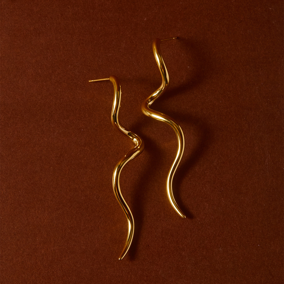 16k Gold Plated Squiggle Drop Earrings - Zara