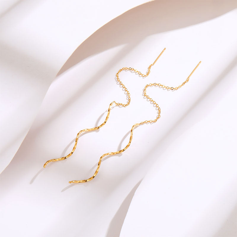 18k Gold Plated Wiggle Chain Earrings - Sieno