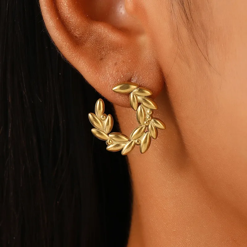 18k Gold Plated Leaf Hoop Earrings for Women - Sylva