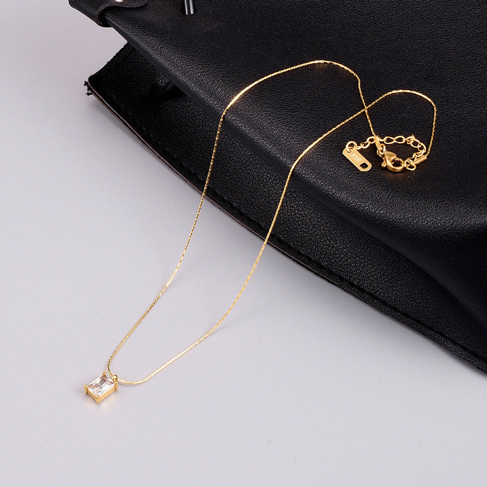 18k Gold Plated Princess Cut Pendant Necklace | White Diamond - Isla