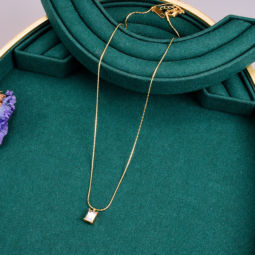 18k Gold Plated Princess Cut Pendant Necklace | White Diamond - Isla