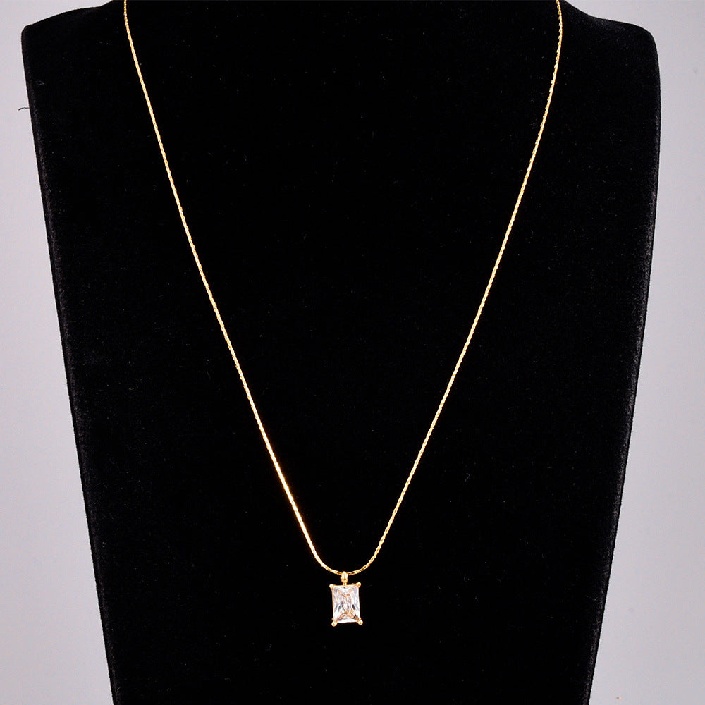 18k Gold Plated Princess Cut Pendant Necklace | White Diamond - Isla