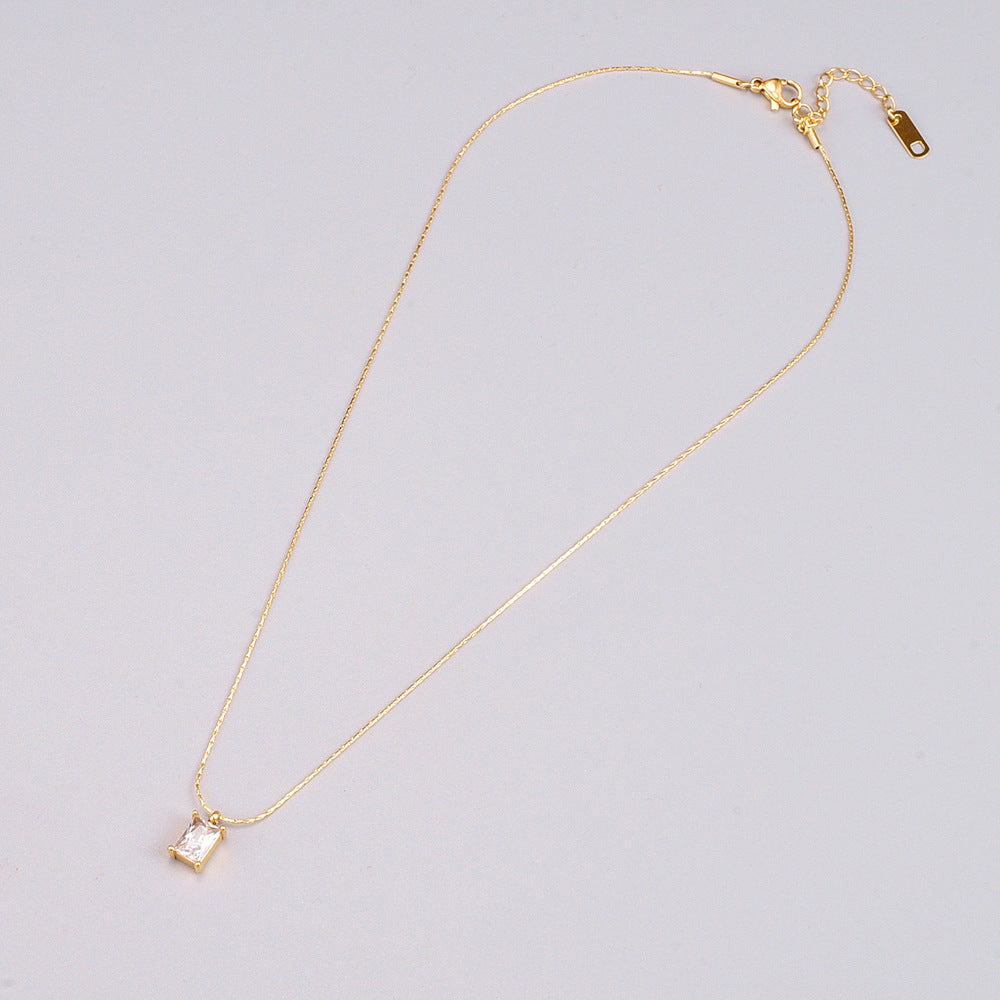 18k Gold Plated Princess Cut Pendant Necklace | White Diamond - Isla
