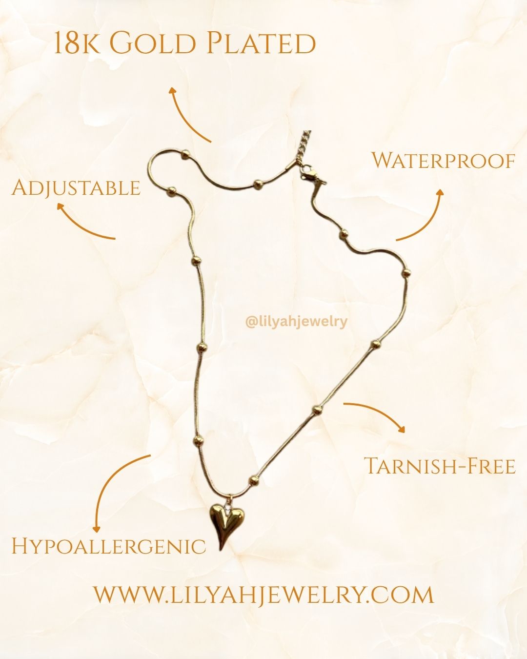 18k Gold Plated Heart Necklace